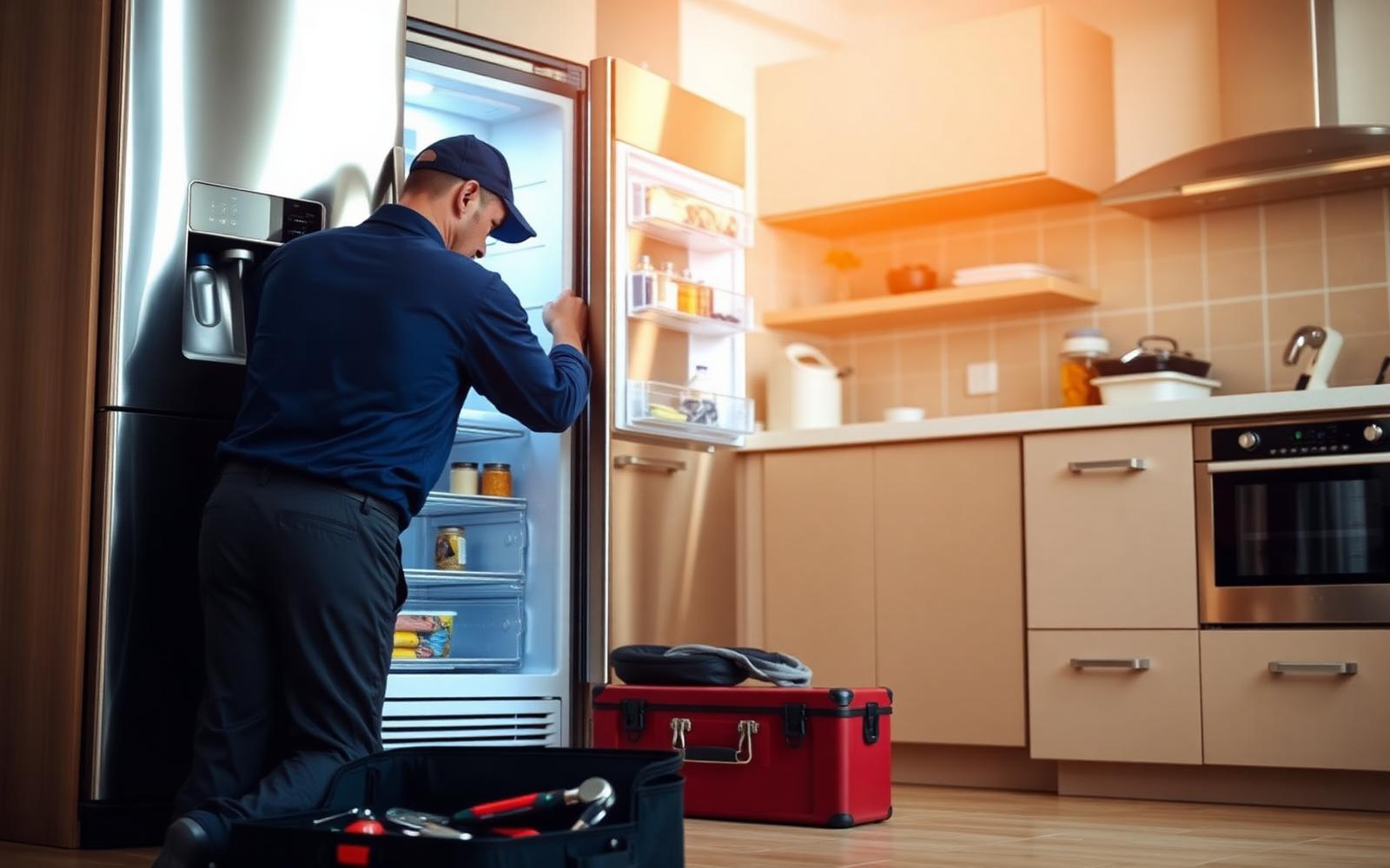 Appliance Rescue technician repairing a refrigerator on-site in Centurion